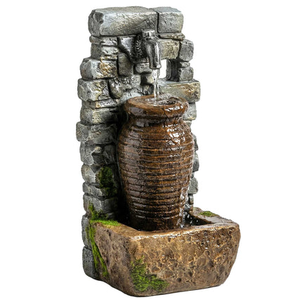 Fontaine de jardin avec éclairage LED et débit d'eau réglable