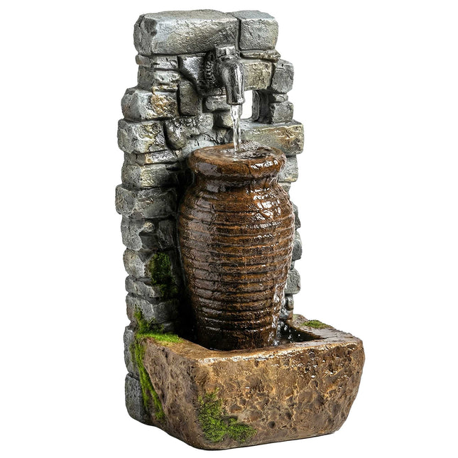 Fontaine de jardin avec éclairage LED et débit d'eau réglable