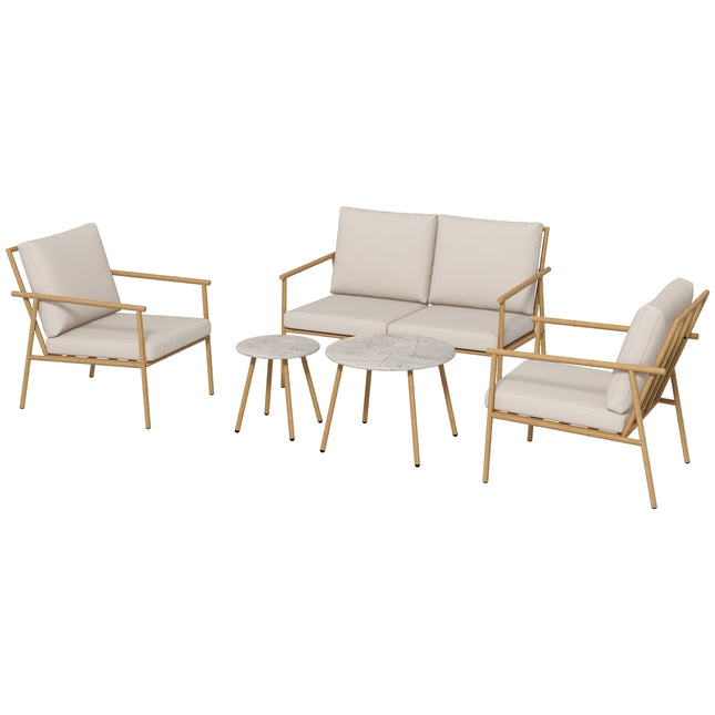 Gartenmöbel-Set – 2 Stühle, Sofa und Tisch, cremefarbene Kissen