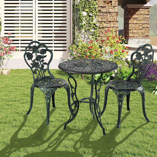 Ensemble de mobilier de jardin - 3 pièces en fonte d'aluminium, style vintage