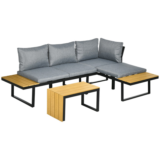 Garden furniture set for 3, aluminum & wood look, dark grey