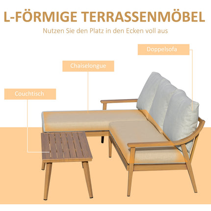 Gartenmöbel 3-teilig mit Chaiselongue und Tisch