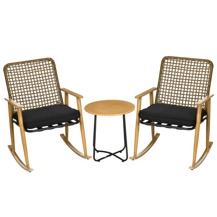 Garden furniture set, 2 rocking chairs & table, poly rattan