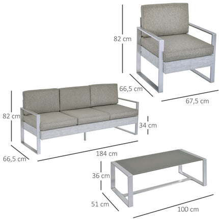 Gartensitzgruppe 5-teilig aus Aluminium mit Tisch aus gehärtetem Glas