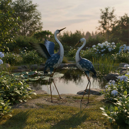 Figurines décoratives de hérons de jardin, lot de 2 statues en fer