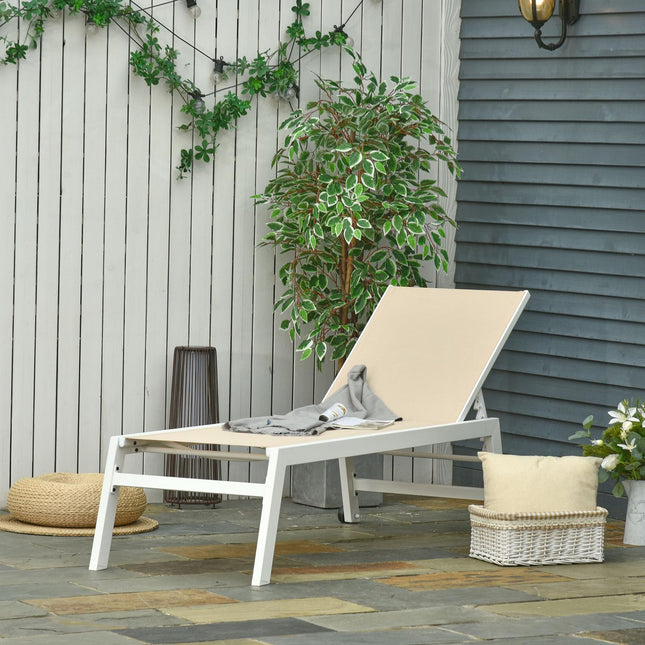 Gartenstuhl Aluminium mit 5-fach verstellbarer Rückenlehne, cremeweiß