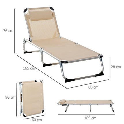 Chaise Longue De Jardin En Aluminium Réglable En 5 Voies Pliable Ergonomique En Maille Beige 170X60X76Cm