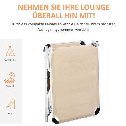 Chaise Longue De Jardin En Aluminium Réglable En 5 Voies Pliable Ergonomique En Maille Beige 170X60X76Cm