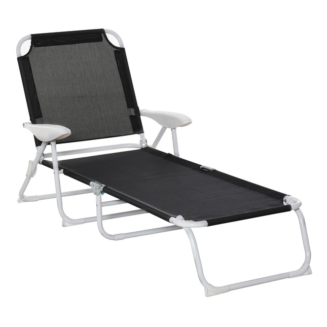 Transat De Jardin Chaise Longue Pliable À 4 Niveaux En Maille Noir 186X66X80Cm