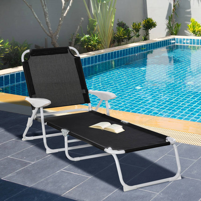 Transat De Jardin Chaise Longue Pliable À 4 Niveaux En Maille Noir 186X66X80Cm