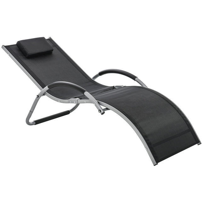 Ergonomische Sonnenliege aus Aluminium mit Kissen, schwarz 160x60x65 cm