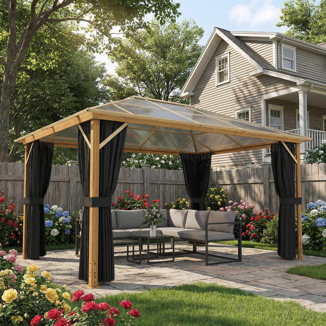 Pavillon de jardin 4 x 3 m, toit en polycarbonate, structure en aluminium