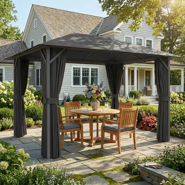 Pavillon de jardin 4x3m, résistant à l'eau avec moustiquaire