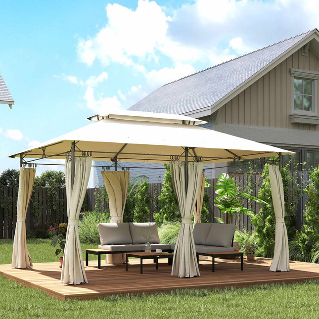 Pavillon de jardin à double toit, résistant à l'eau, 4 x 3 m, couleur crème