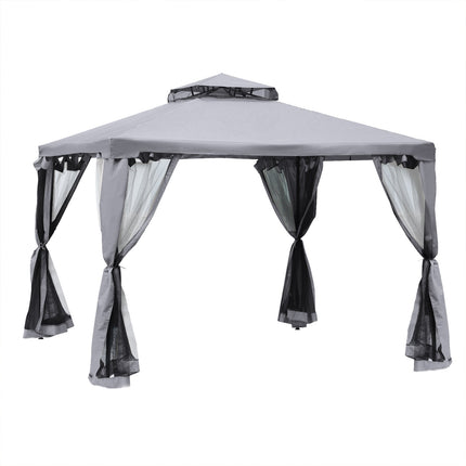 Pavillon De Jardin Tonnelle Tente De Jardin Tente De Fête Avec 4 X Parois Latérales Résistant Aux Intempéries Métal Polyester Gris Clair 3 X 3 X 2,6 M