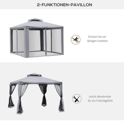 Pavillon De Jardin Tonnelle Tente De Jardin Tente De Fête Avec 4 X Parois Latérales Résistant Aux Intempéries Métal Polyester Gris Clair 3 X 3 X 2,6 M
