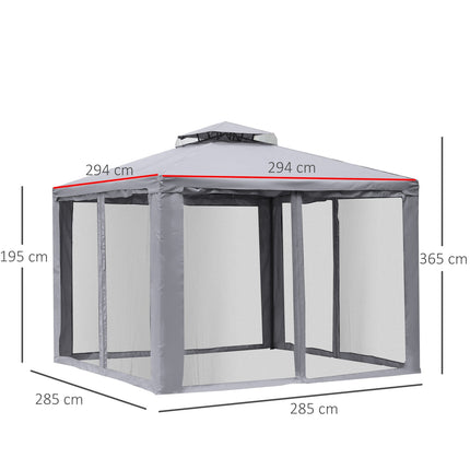 Pavillon De Jardin Tonnelle Tente De Jardin Tente De Fête Avec 4 X Parois Latérales Résistant Aux Intempéries Métal Polyester Gris Clair 3 X 3 X 2,6 M