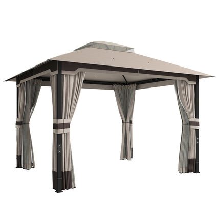 Pavillon de jardin avec toit à double couche et rideaux