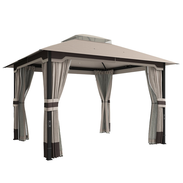 Pavillon de jardin avec toit à double couche et rideaux