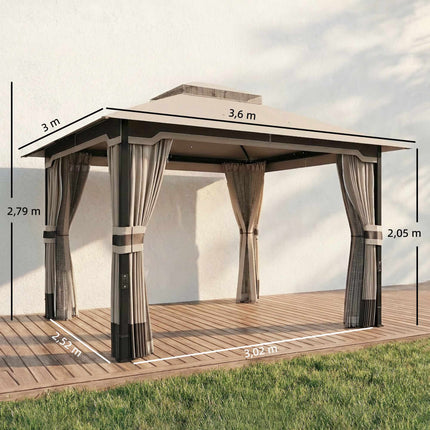 Pavillon de jardin avec toit à double couche et rideaux