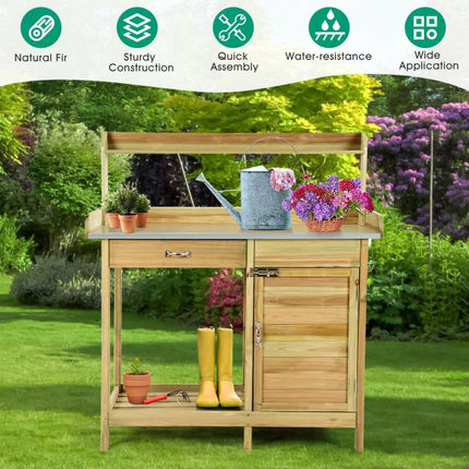 Gartentisch zum Umtopfen, verzinkte Platte, Schubladenschrank