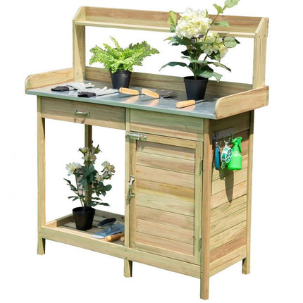 Gartentisch zum Umtopfen, verzinkte Platte, Schubladenschrank