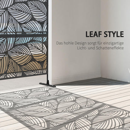 Brise-Vue de Jardin 122x198cm Brise-Vue pour Balcon Séparateur en Acier à Motif de Feuilles et Support Séparateur de Pièce Noir