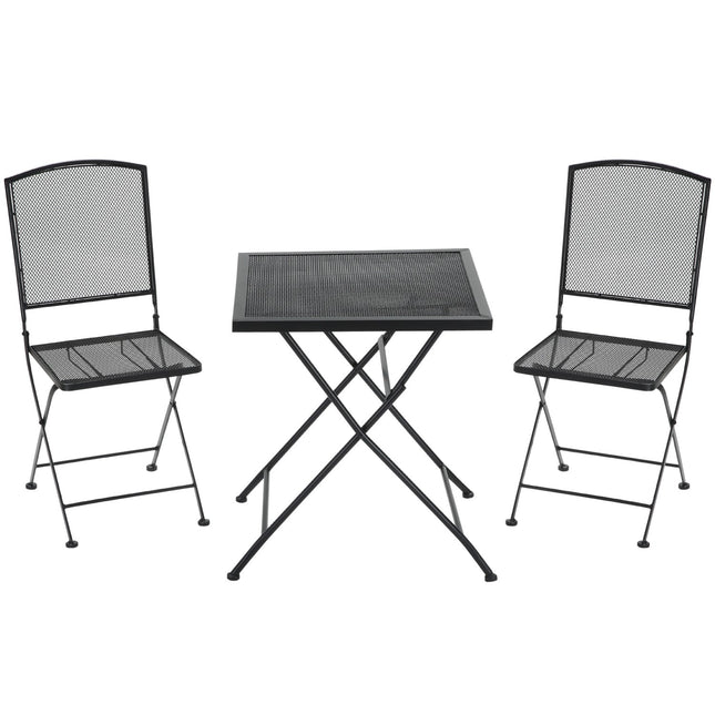 3-teiliges Bistro-Set aus grauem Metall - Tisch und Klappstühle