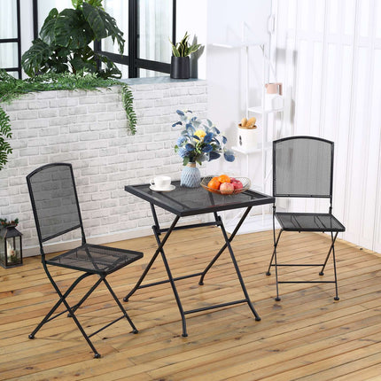 Groupe De Sièges De Jardin 3 Personnes Ensemble Bistro 1 Table 2 Chaises Pliables Patio Balcon Métal Gris