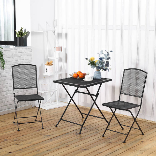 3-teiliges Bistro-Set aus grauem Metall - Tisch und Klappstühle