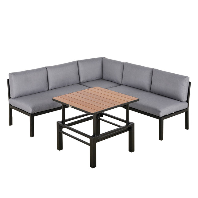 Ensemble De Jardin Pour 4 Personnes, Salon De Jardin Avec Table Basse Relevable, Canapé Avec Coussins, Extérieur, Aluminium Gris