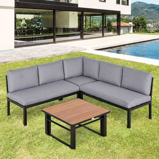 Ensemble De Jardin Pour 4 Personnes, Salon De Jardin Avec Table Basse Relevable, Canapé Avec Coussins, Extérieur, Aluminium Gris