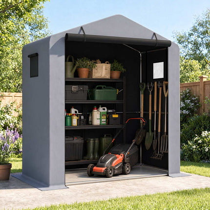 Abri de jardin avec porte zippée, structure galvanisée, argent