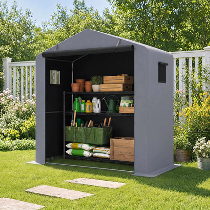 Abri de jardin avec porte zippée, structure galvanisée, argent
