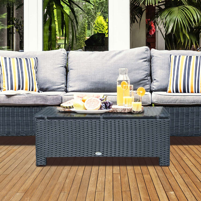 Gartencouchtisch aus Polyrattan, wetterfest, schwarz 85x50x39 cm