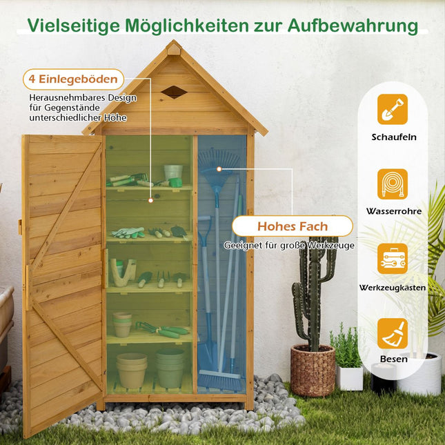 Armoire de jardin en bois de sapin, porte verrouillable, 4 étagères