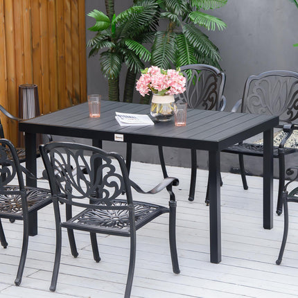 Table De Jardin 6 Personnes Table À Manger Table En Aluminium Facile D'Entretien Mobilier De Jardin Plastique Noir 140X90X74Cm