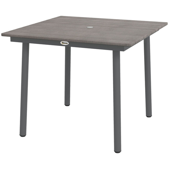 Table De Jardin Table À Manger 4 Personnes Trou Parasol Table De Patio Cadre À Lattes Hdpe Gris Foncé 90X90X75Cm