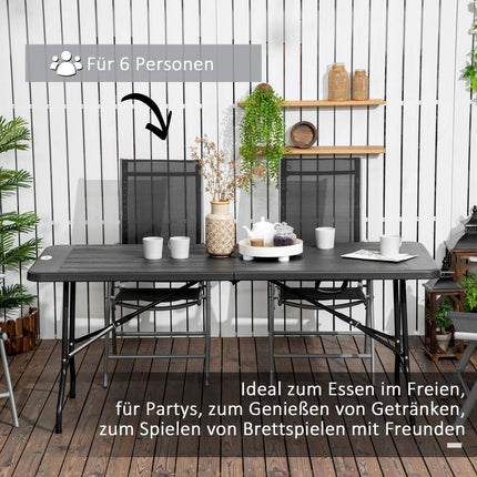 Klappbarer Terrassen-Esstisch für 6 Personen, Holzoptik, dunkelgrau
