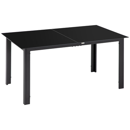 Table De Jardin, Table À Manger De Jardin Pour 6 Personnes, Table De Patio Avec Plateau En Verre, Table De Fête En Aluminium, Table De Balcon, Noir, 150 X 90 X 74 Cm