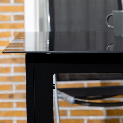 Table De Jardin, Table À Manger De Jardin Pour 6 Personnes, Table De Patio Avec Plateau En Verre, Table De Fête En Aluminium, Table De Balcon, Noir, 150 X 90 X 74 Cm