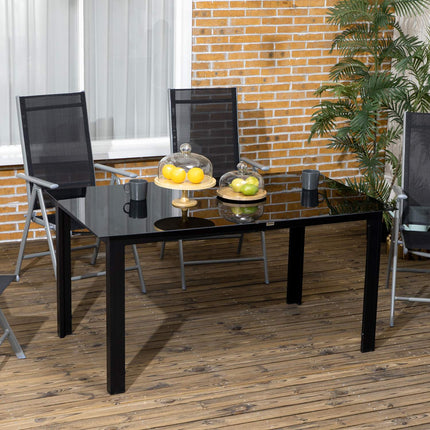Table De Jardin, Table À Manger De Jardin Pour 6 Personnes, Table De Patio Avec Plateau En Verre, Table De Fête En Aluminium, Table De Balcon, Noir, 150 X 90 X 74 Cm