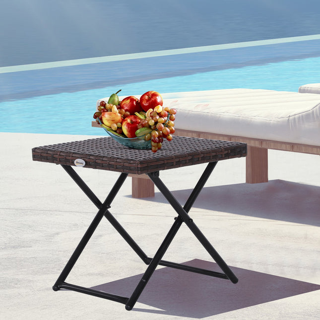 Table De Jardin Table D'Appoint Support De Fleurs Mobilier De Jardin Table Pliante Polyrotin + Métal Marron 40 X 40 X 40 Cm