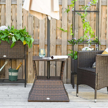 Table De Jardin Table D'Appoint Pied De Parasol Salon De Jardin Terrasse Polyrotin Marron 54 X 54 X 55 Cm