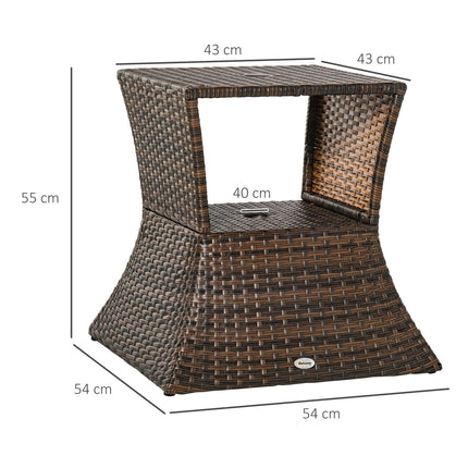 Table De Jardin Table D'Appoint Pied De Parasol Salon De Jardin Terrasse Polyrotin Marron 54 X 54 X 55 Cm