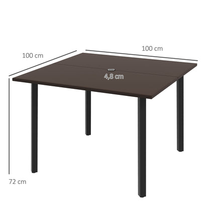 Quadratischer Gartentisch mit Schirmloch, Stahl, braun, für 4 Personen