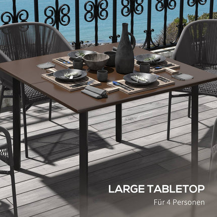 Quadratischer Gartentisch mit Schirmloch, Stahl, braun, für 4 Personen