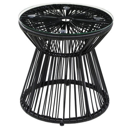 Round glass bistro table with hollow drum base, black