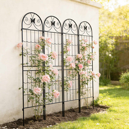 Ensemble de 4 treillis de jardin, en métal thermolaqué pour plantes grimpantes