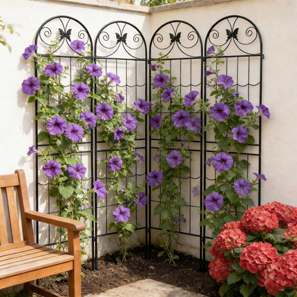 Ensemble de 4 treillis de jardin, en métal thermolaqué pour plantes grimpantes